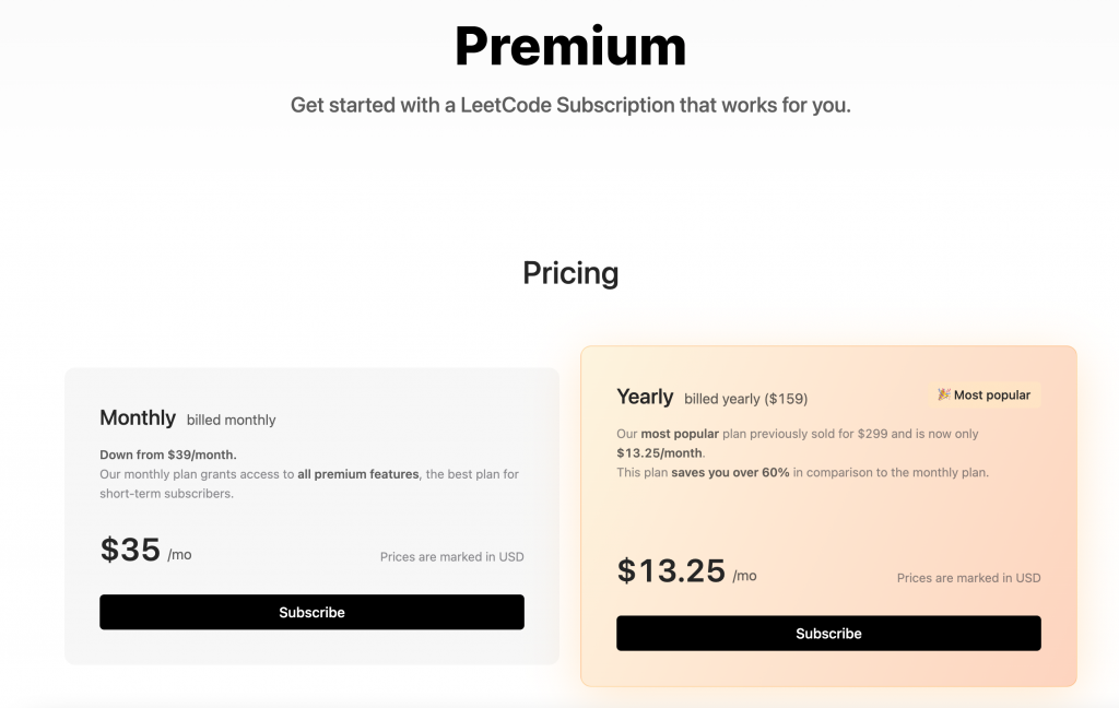 leetcode pricing